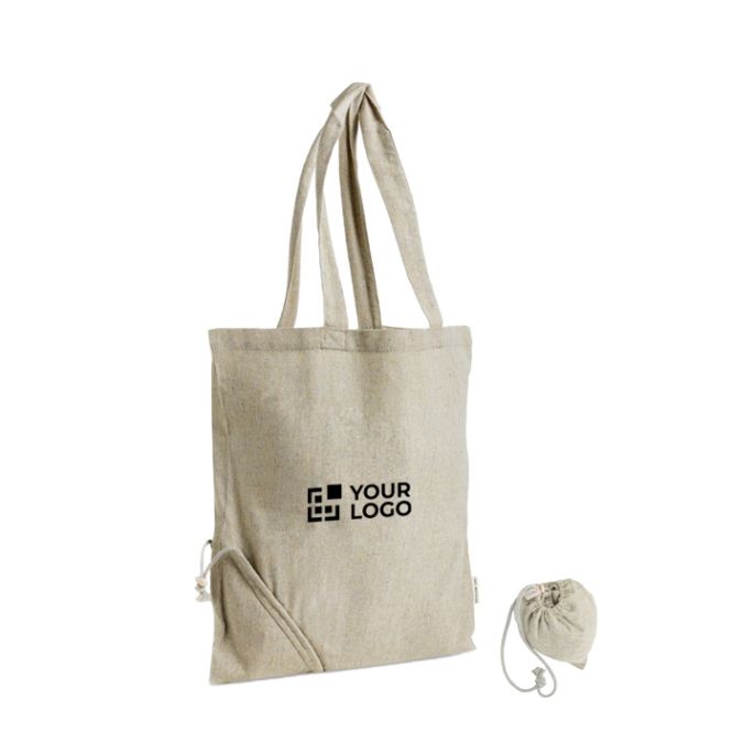 Bolsa plegable de algodón reciclado melange con asas largas 150 g/m2