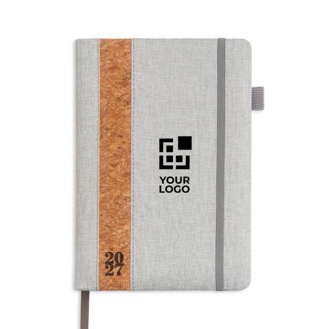 Agenda diaria con funda lino-corcho y cierre elástico A5