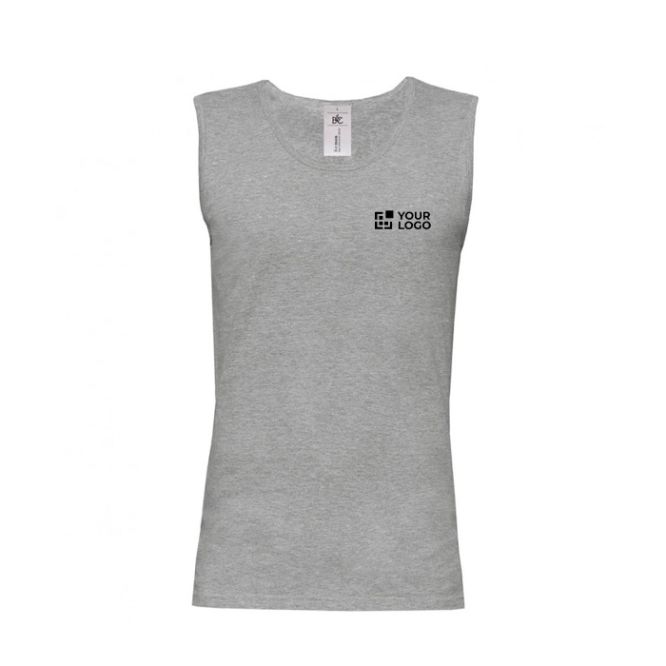 Camiseta sin mangas de algodón para hombre 145 g/m2 B&C vista de impresión disponible en gris jaspeado o negro