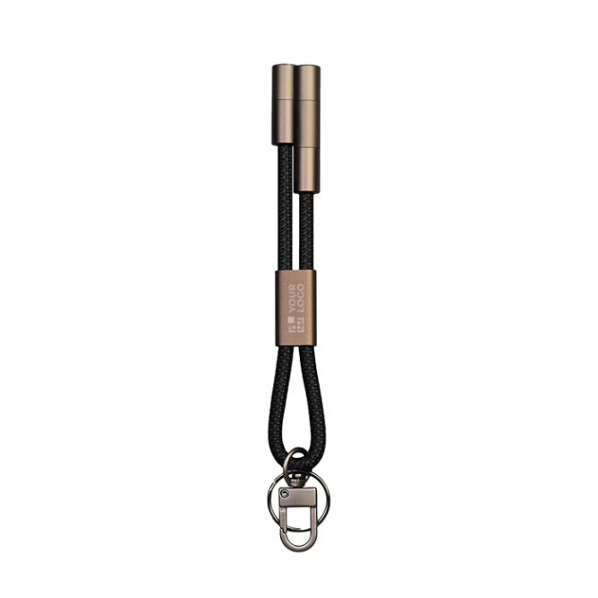 Llavero cargador de nylon reciclado 2 en 1 con USB-C y Lightning 60W