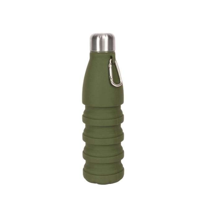 Botella de silicona libre de BPA plegable con mosquetón 550ml