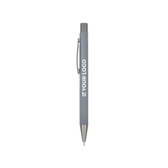 Bolígrafo de aluminio con tacto suave, cuerpo esbelto y tinta negra