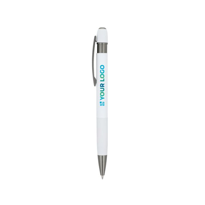 Bolígrafo pulsador de aluminio con rayas verticales tinta azul