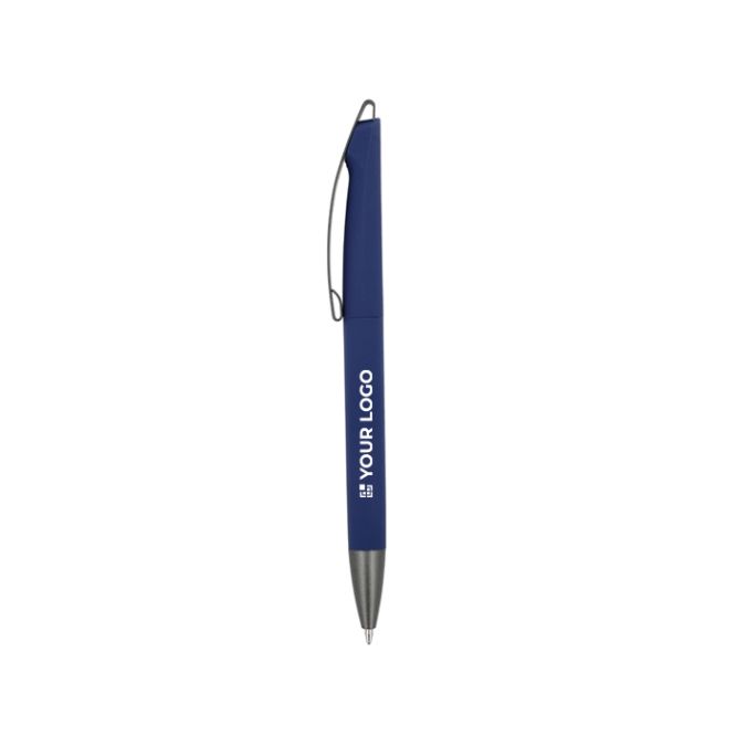 Bolígrafo giratorio de plástico con acabado suave y tinta azul