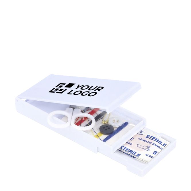 Kit de costura en caja de plástico con tiritas ideal para viajes