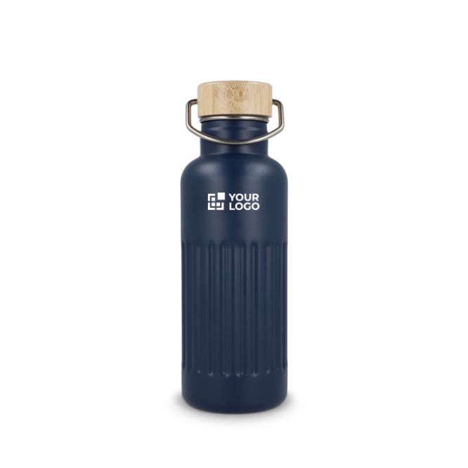 Botella térmica antigoteo con tapa de bambú y asa metálica 500ml