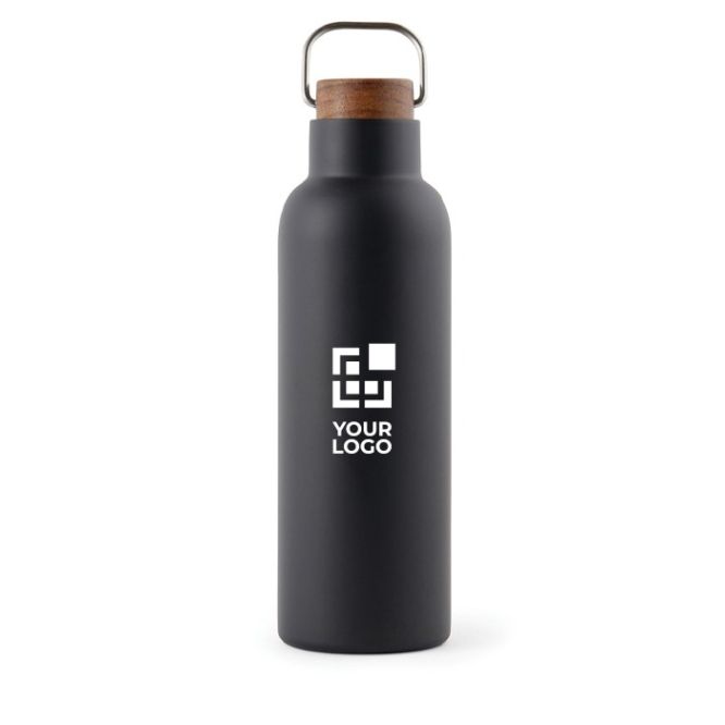 Botella de acero inoxidable reciclado con tapa de madera y asa 800ml