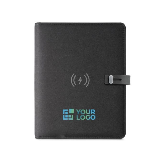 Carpeta con cargador inalámbrico color negro primera vista