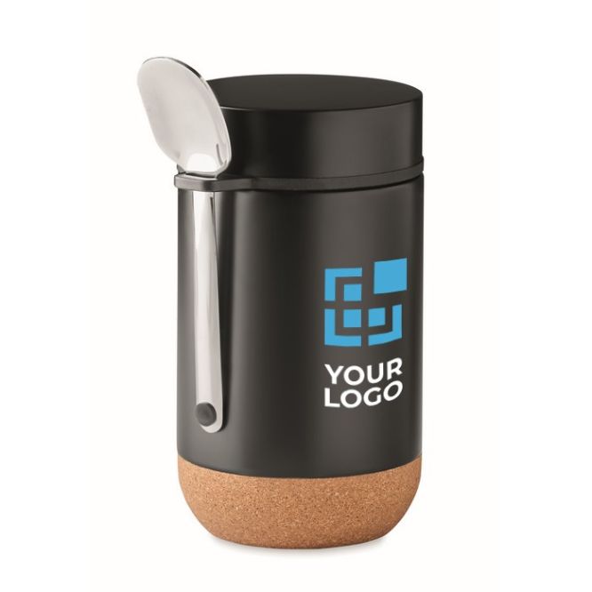 Tarro de acero con cuchara y base de corcho vista principal