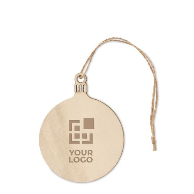 Adorno navideño de madera con forma de bola y cordón para colgar vista principal