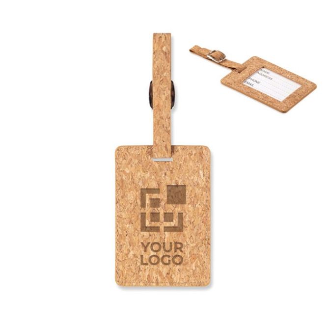 Etiqueta de corcho para equipaje con tarjeta transparente vista principal