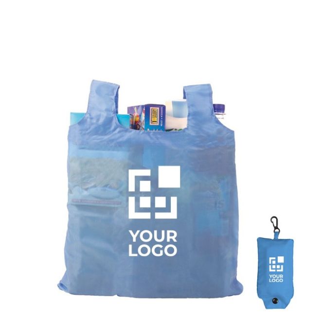 Bolsa plegable de poliéster 190T de la compra con mosquetón vista de impresión