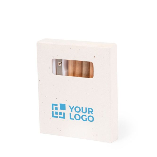 6 lápices de colores en caja de semillas con sacapuntas