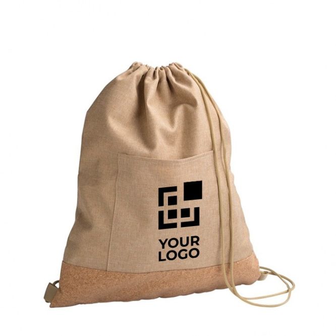 Bolsa de cuerdas de RPET y corcho con bolsillo delantero
