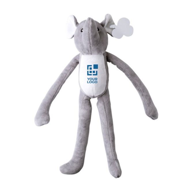Elefante de peluche con extremidades largas y velcro en las manos