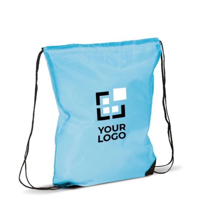 Mochila de cuerdas de poliéster de colores con cuerdas negras color azul claro segunda vista