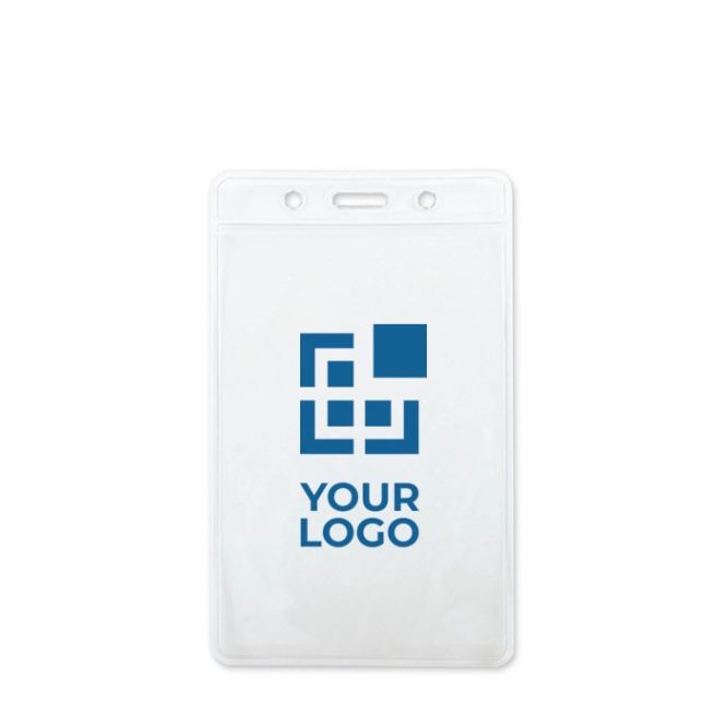 Identificador transparente en forma vertical para lanyard 7.5x12cm