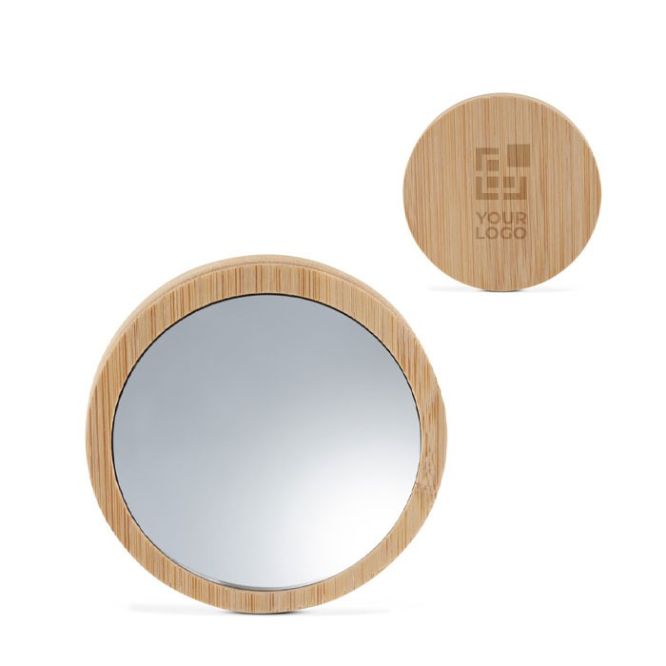 Espejo circular compacto ideal para viajes hecho de corcho