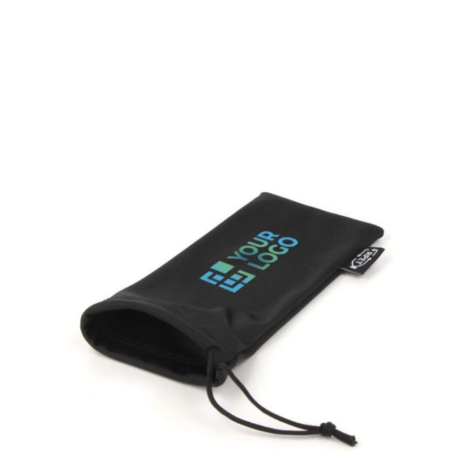 Funda negra para gafas de sol hecha de RPET con cordón de cierre