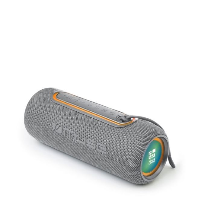 Altavoz en forma cilíndrica resistente al agua y detalles LED vista principal