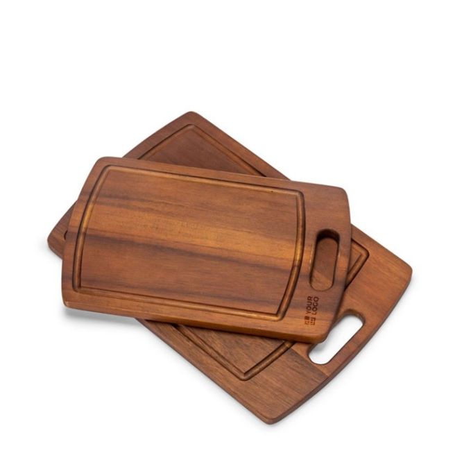 Set de 2 tablas de cortar hechas de madera de acacia con mangos