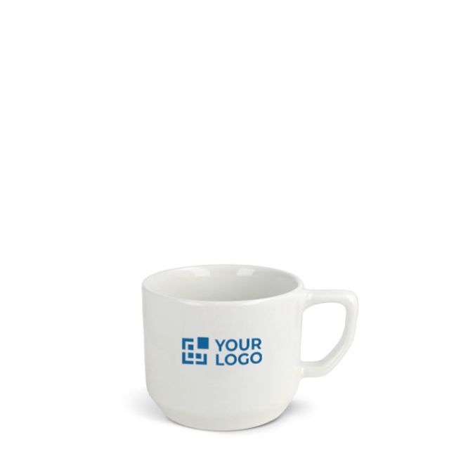 Taza de cerámica blanca con una asa rectangular compacta 250ml