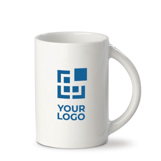 Taza de porcelana blanca con asa de medio circulo hecha en EU 300ml