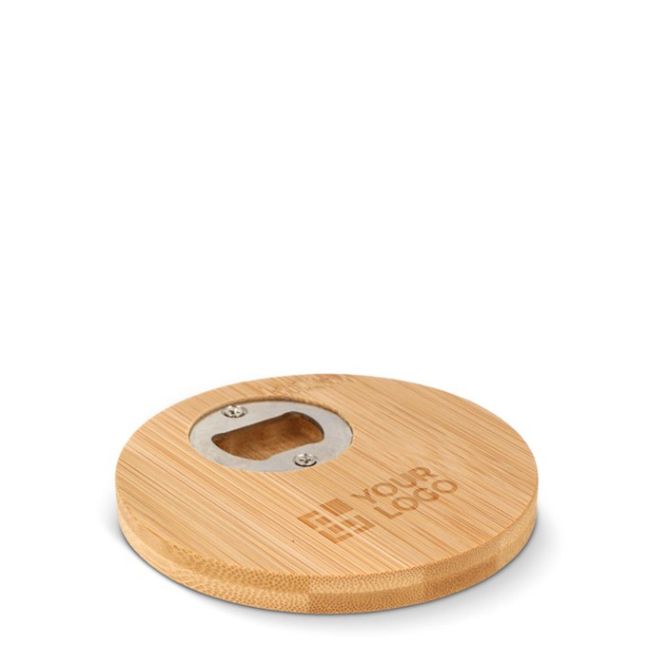Posavasos circular de bambú con abrebotellas incluido