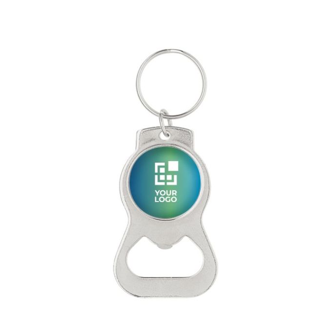 Llavero de metal 2 en 1 con abrebotellas para personalizar color plateado brillante segunda vista