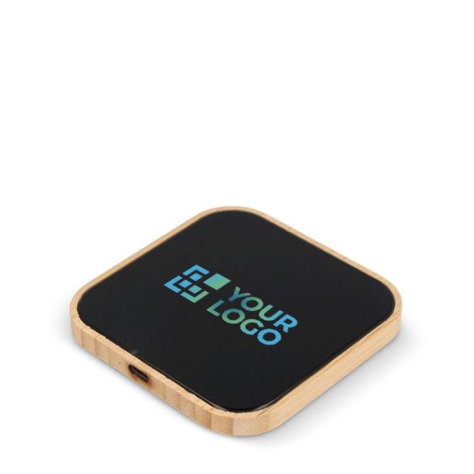 Cargador inalámbrico cuadrado de bambú y cristal negro 10W