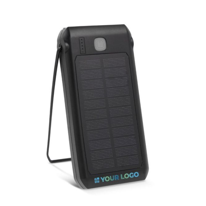 Batería externa y linterna recargable con energía solar color negro segunda vista