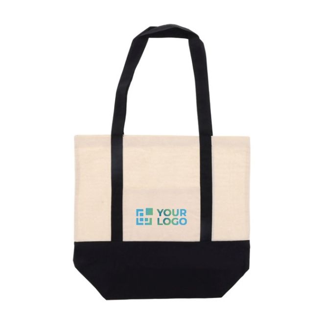 Bolsa de algodón con detalle de color en base y asas 140 g/m2