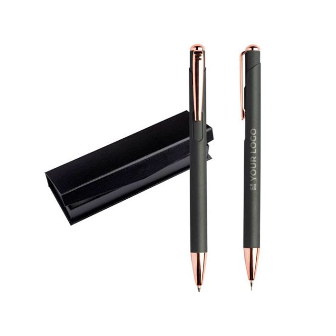 Set de bolígrafo y portaminas con detalles de metal tinta azul vista principal