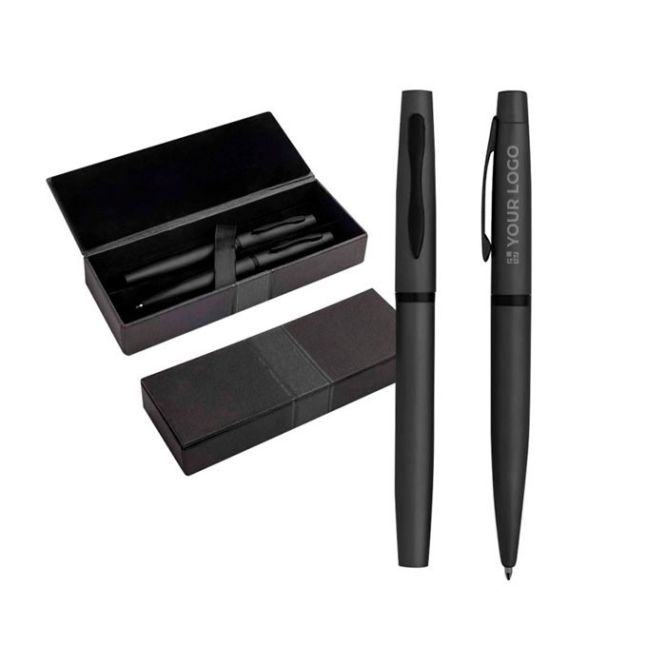 Set de bolígrafo y roller con caja de regalo a juego tinta azul