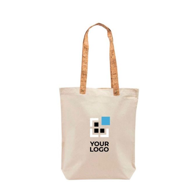 Bolsa de algodón con asas de corcho y remache dorado 180 g/m2