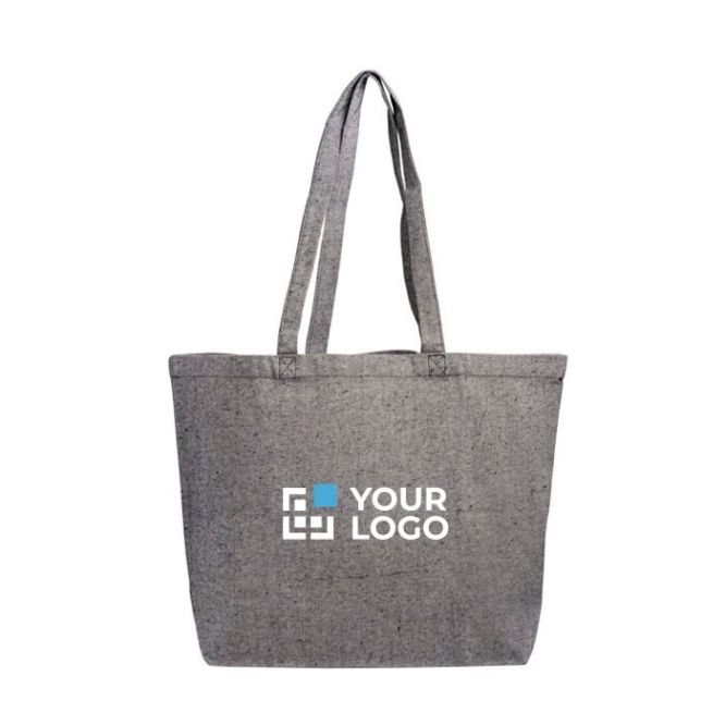 Bolsa grande de algodón reciclado jaspeada con fuelle 280 g/m2