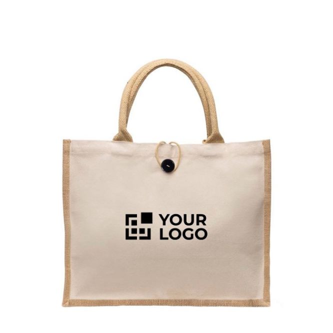 Bolsa de algodón y yute con botón de cierre y asas 310 g/m2