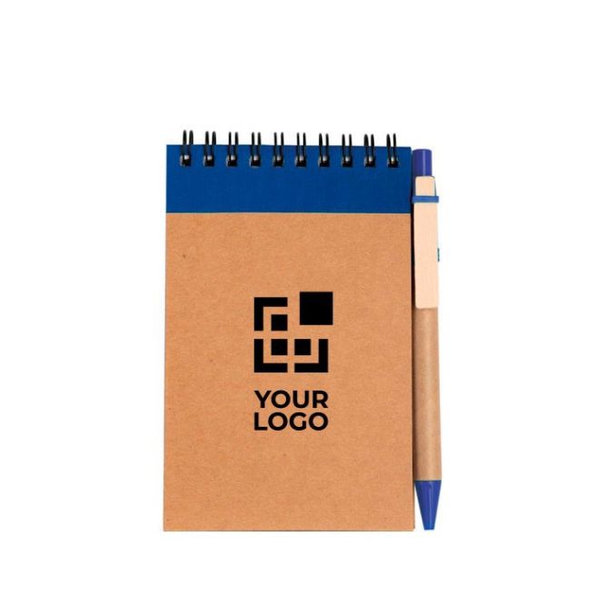 Bloc de notas de cartón con anillas y bolígrafo A6 hojas lisas