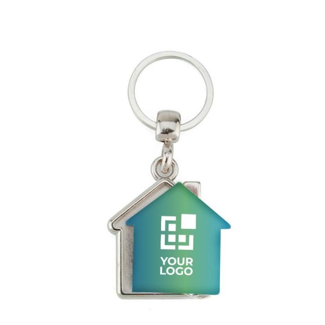 Llavero de metal con forma de casa e inserción de papel interior vista principal