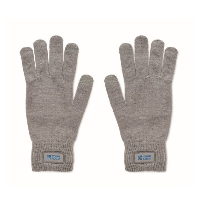 Guantes de poliéster reciclado con parche para personalización color gris oscuro vista de impresión