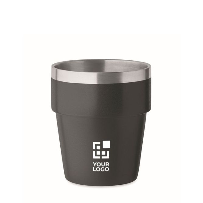 Vaso apilable hecho de acero inoxidable reciclado 250ml color negro vista de impresión