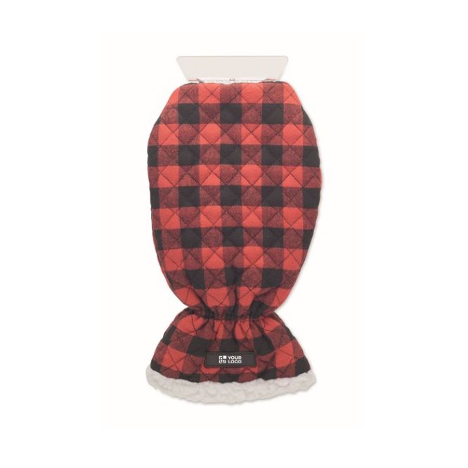 Rascador de hielo con forro de guante acolchado de sherpa color rojo vista de impresión