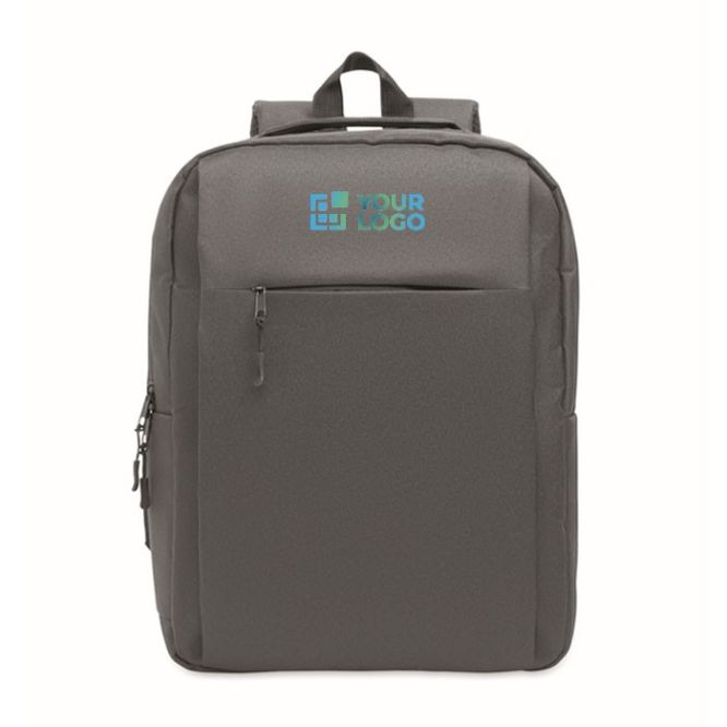 Mochila RPET con compartimientos para portátil y tableta 10'' y 15'' color gris oscuro vista de impresión