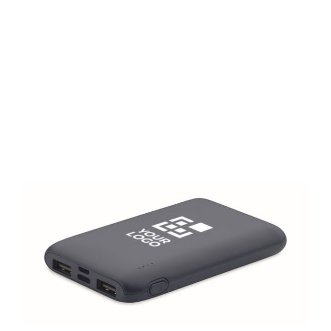 Powerbank rectangular hecho de ABS reciclado 5.000 mAh color azul marino vista de impresión