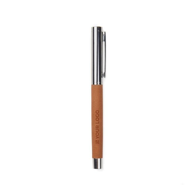 Bolígrafo de acero inoxidable reciclado y cuero sintético tinta azul