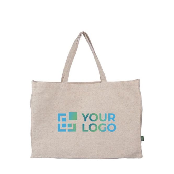 Bolsa hecha de cáñamo color natural con asas a juego 280 g/m2 color caqui vista de impresión