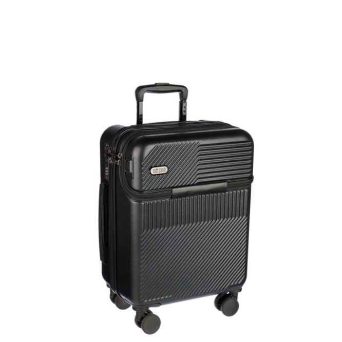 Trolley de ABS con bolsillo frontal para portátil y candado numérico color negro vista de impresión