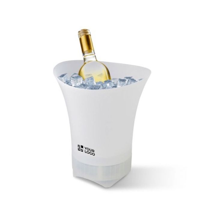 Cubitera personalizada de ABS con luces de colores y altavoz incluido color blanco vista de impresión