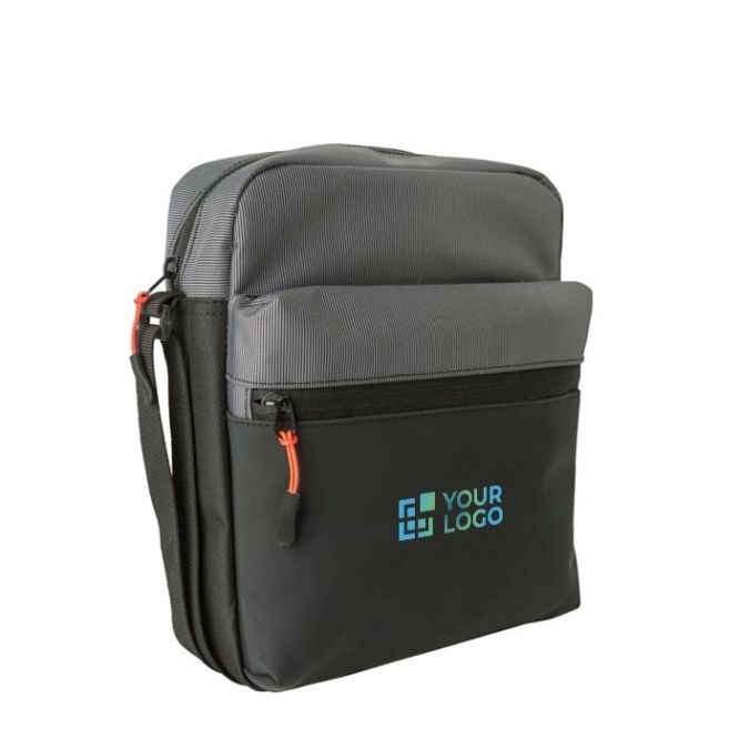 Bandolera bicolor de poliéster con varios compartimientos color gris vista de impresión