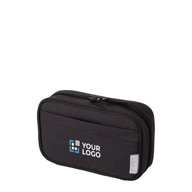 Neceser de viaje de poliéster de 1 compartimiento con varios bolsillos color negro vista de impresión